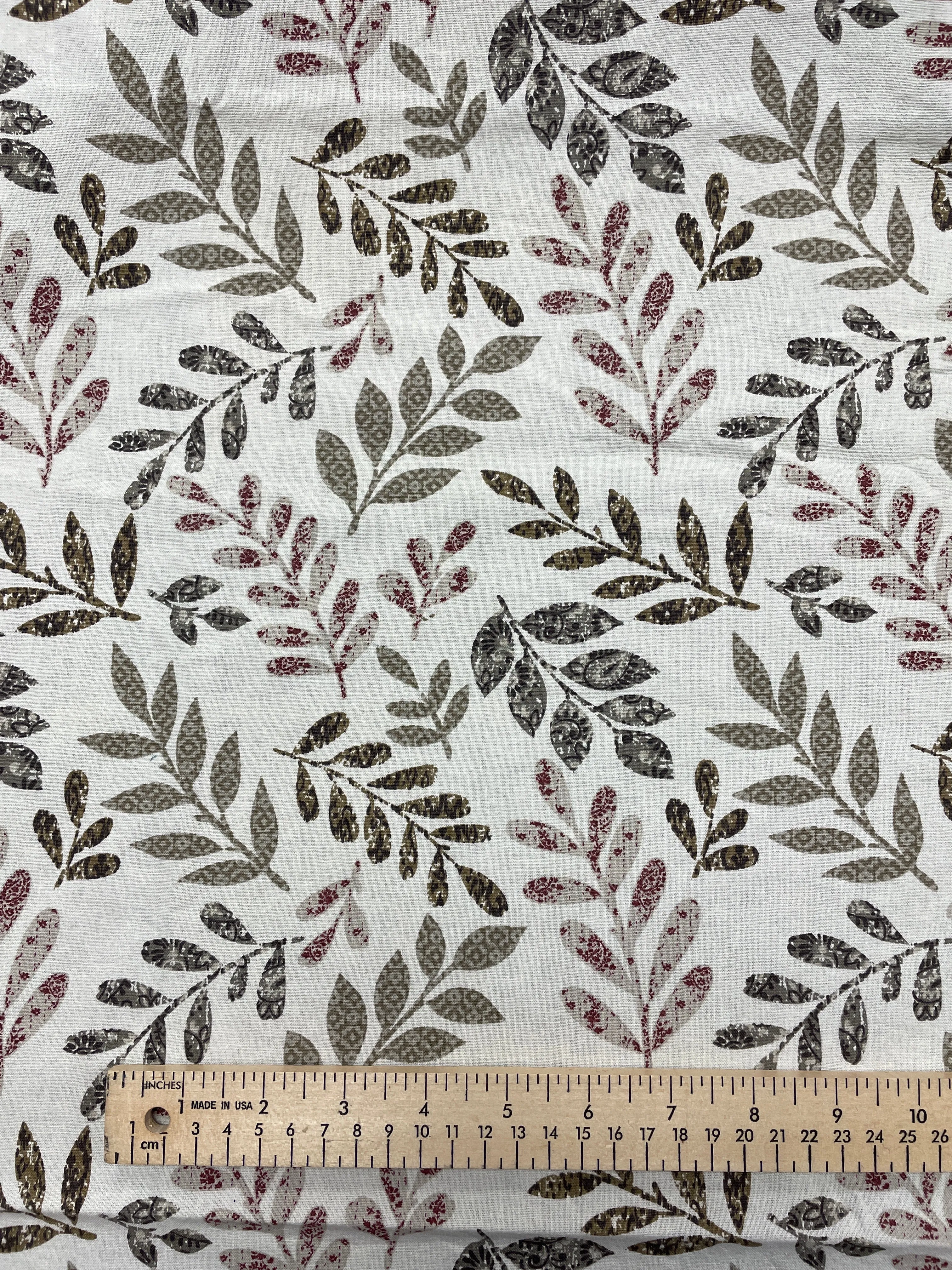 1 1/2 YD Quilting Cotton - Off White with Sprigs of Leaves