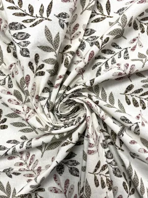 1 1/2 YD Quilting Cotton - Off White with Sprigs of Leaves