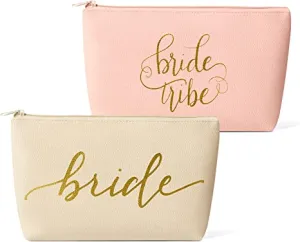 11 Piece Set - Pink Blush Bride & Bride Tribe Faux Leather Makeup &