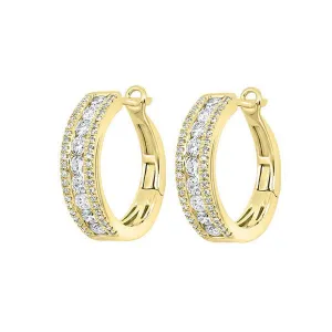 14KT Yellow Gold & Diamond 3 Row Fashion Earrings  - 1 ctw