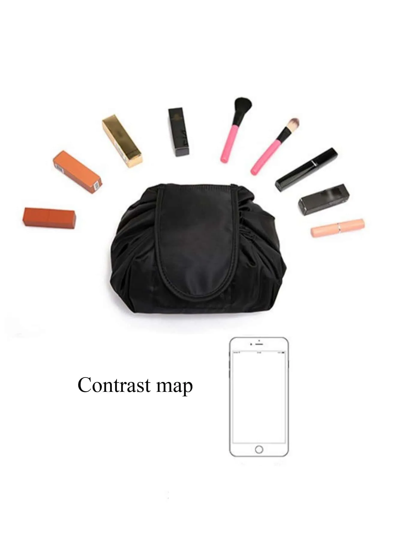 1pc Portable Polyester Makeup Storage Bag, Daily Black Drawstring Design Make Up Organizer Storage Bag For Outdoor Travel