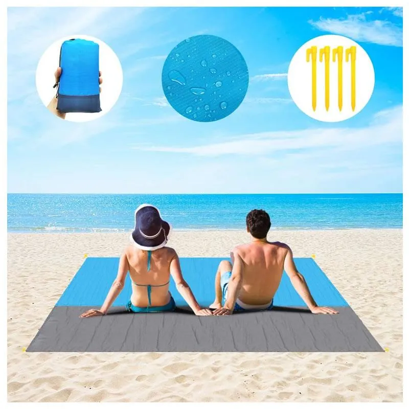 200Cm X 210Cm Foldable Waterproof And Sandproof Beach Blanket F49-8-910 Blue