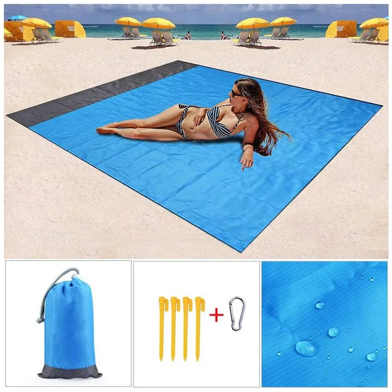 200Cm X 210Cm Foldable Waterproof And Sandproof Beach Blanket F49-8-910 Blue