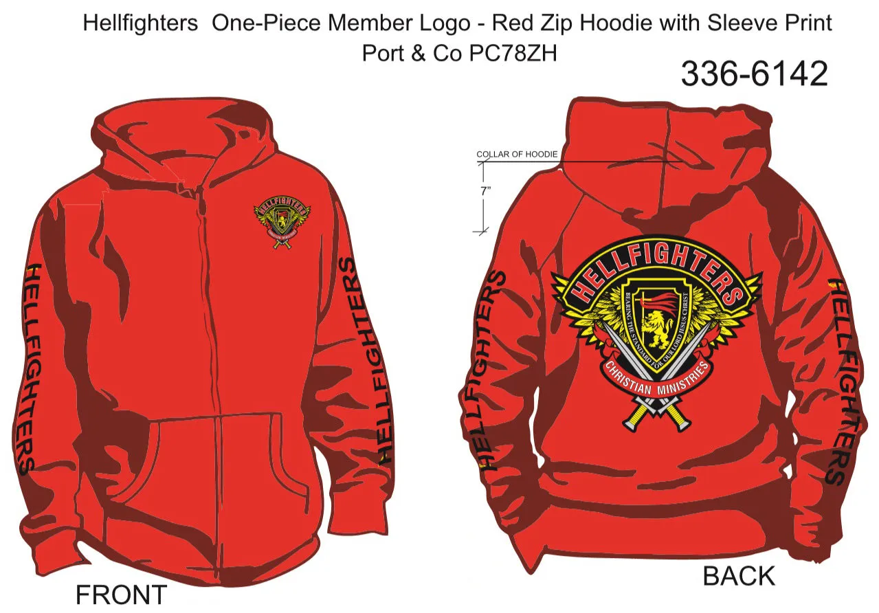 336-6142 Hoodie, Long Sleeve, Hellfighter One-Piece Member (Red, HF sleeves, zip-up)