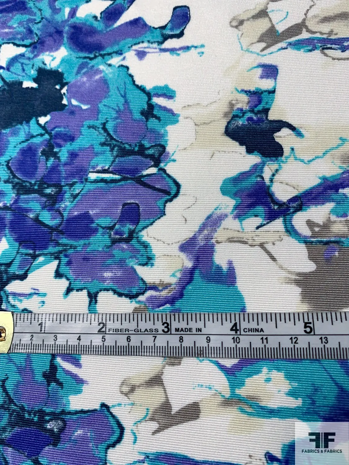 Abstract Printed Cotton and Silk Faille - Turquoise / Purple / Navy / Off-White