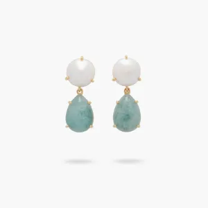 Amare Wear Freshwater Pearl and Teardrop Aquamarine Statement Earring