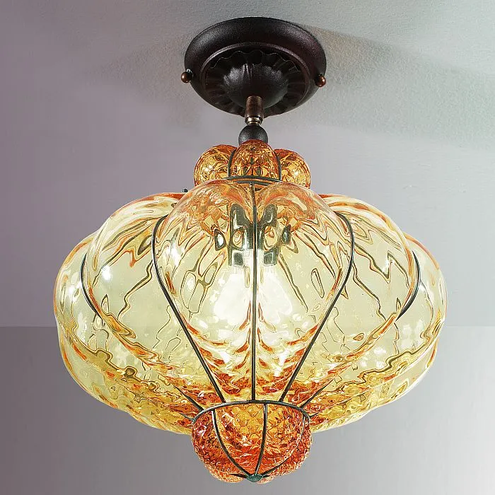 Amber Murano Glass Ceiling Light With Baloton Finish