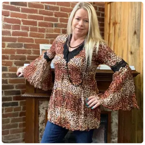 Animal Print Crinkle Bell Sleeve Top