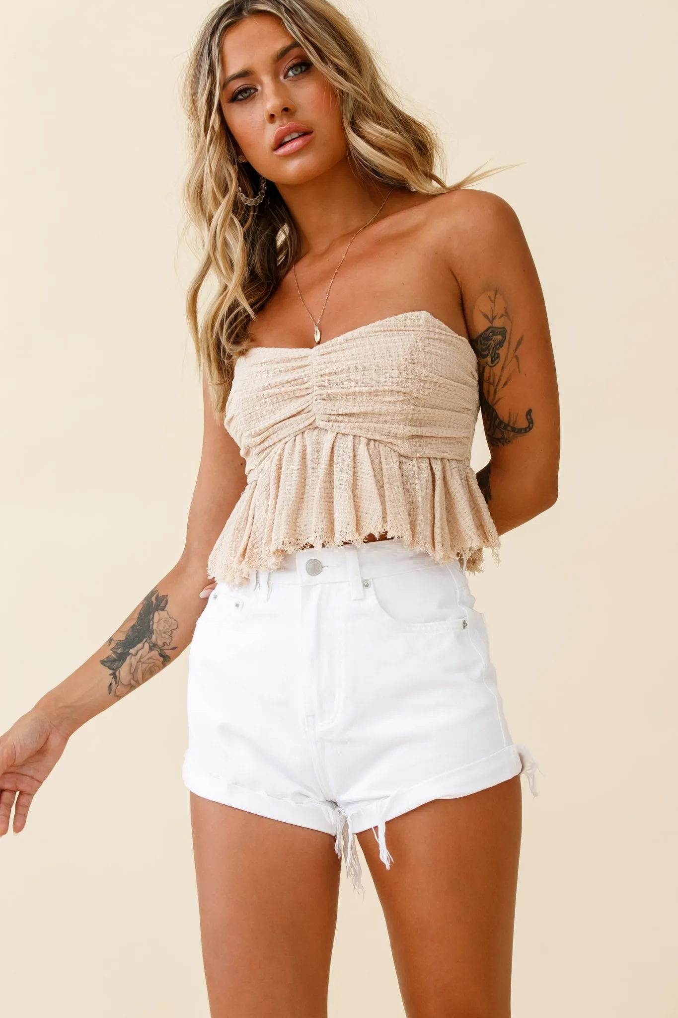 Anjelica Raw Edge Crop Top Beige