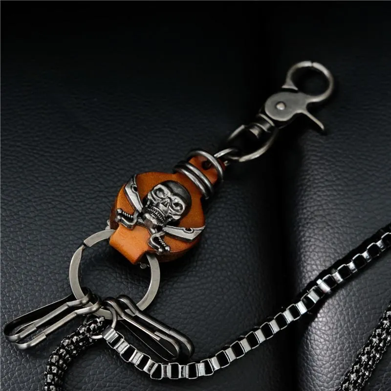 Badass Mens Leather Skull Key Chain Long Pants Chain Biker Wallet Chain For Men