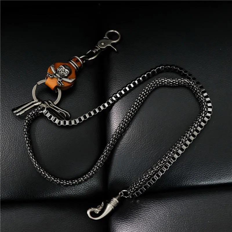 Badass Mens Leather Skull Key Chain Long Pants Chain Biker Wallet Chain For Men