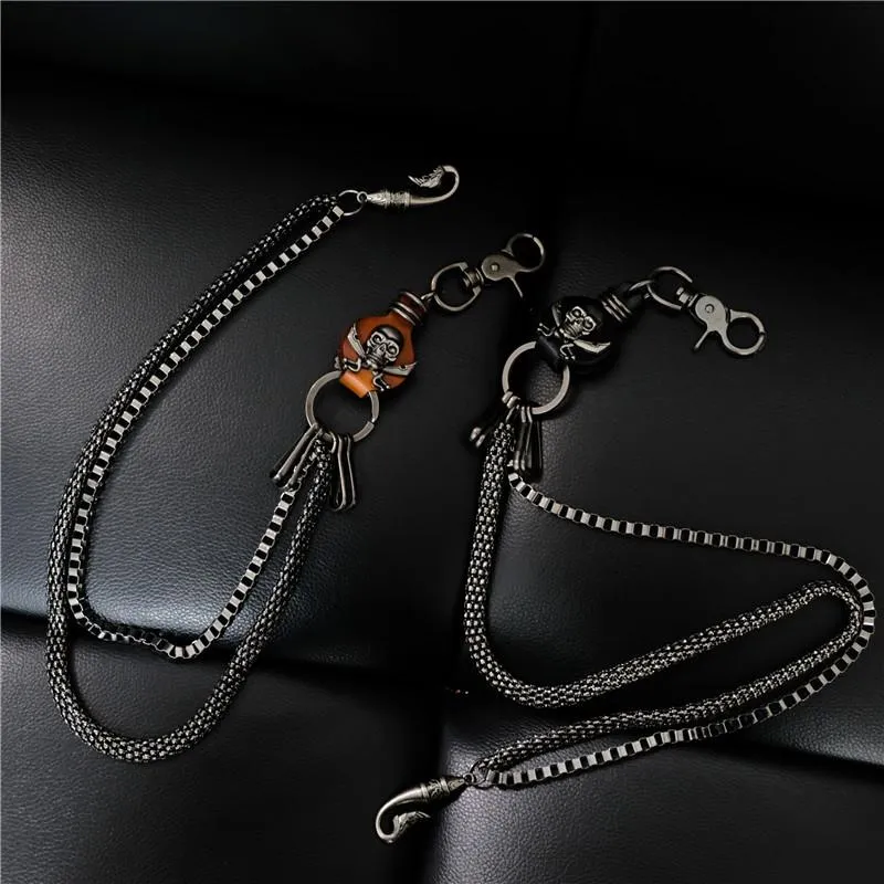 Badass Mens Leather Skull Key Chain Long Pants Chain Biker Wallet Chain For Men