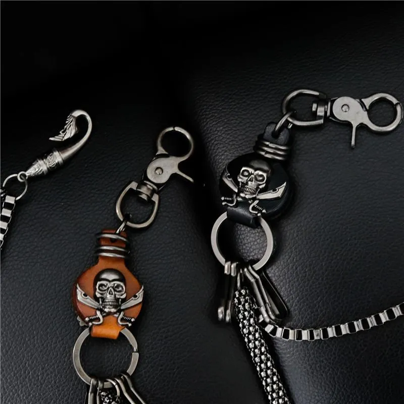 Badass Mens Leather Skull Key Chain Long Pants Chain Biker Wallet Chain For Men