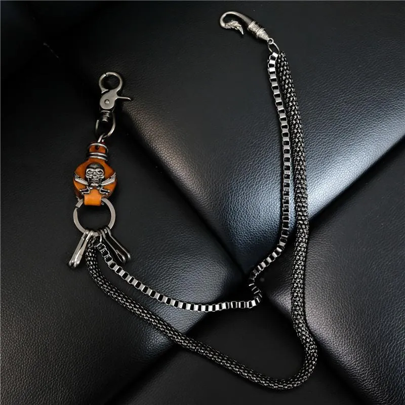 Badass Mens Leather Skull Key Chain Long Pants Chain Biker Wallet Chain For Men