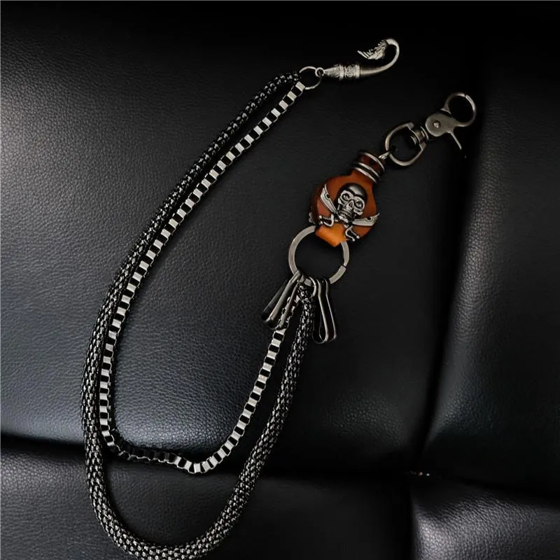 Badass Mens Leather Skull Key Chain Long Pants Chain Biker Wallet Chain For Men