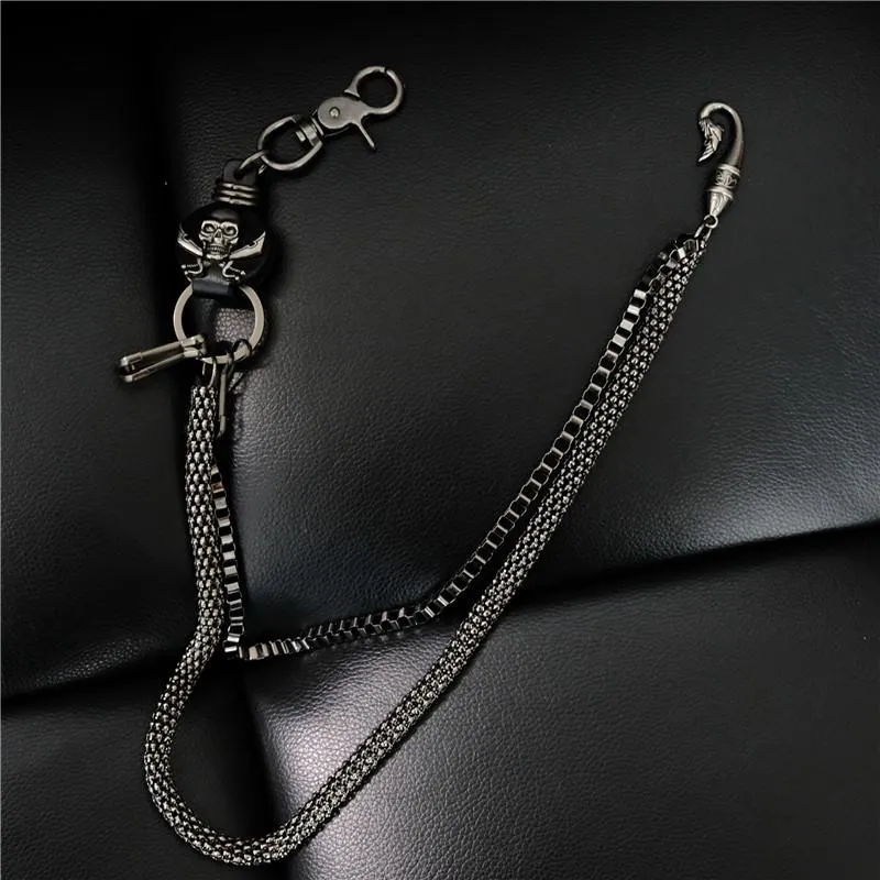 Badass Mens Leather Skull Key Chain Long Pants Chain Biker Wallet Chain For Men