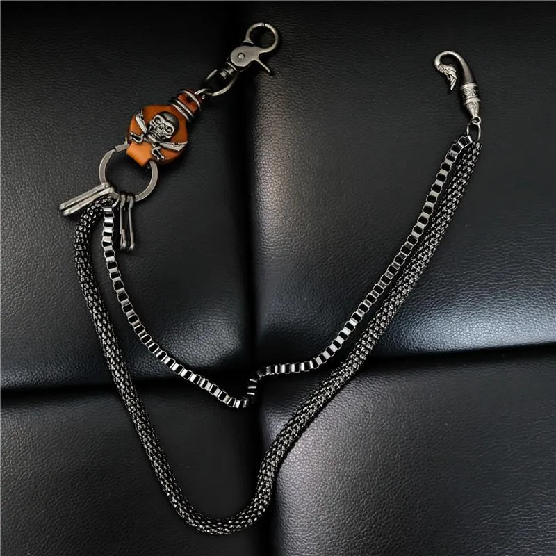 Badass Mens Leather Skull Key Chain Long Pants Chain Biker Wallet Chain For Men