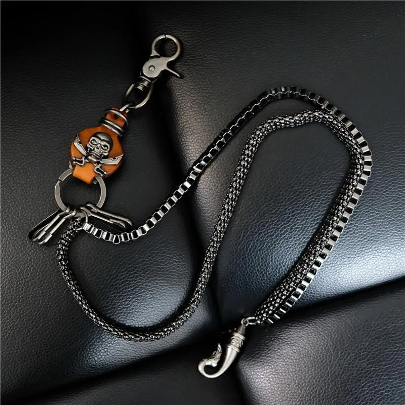 Badass Mens Leather Skull Key Chain Long Pants Chain Biker Wallet Chain For Men