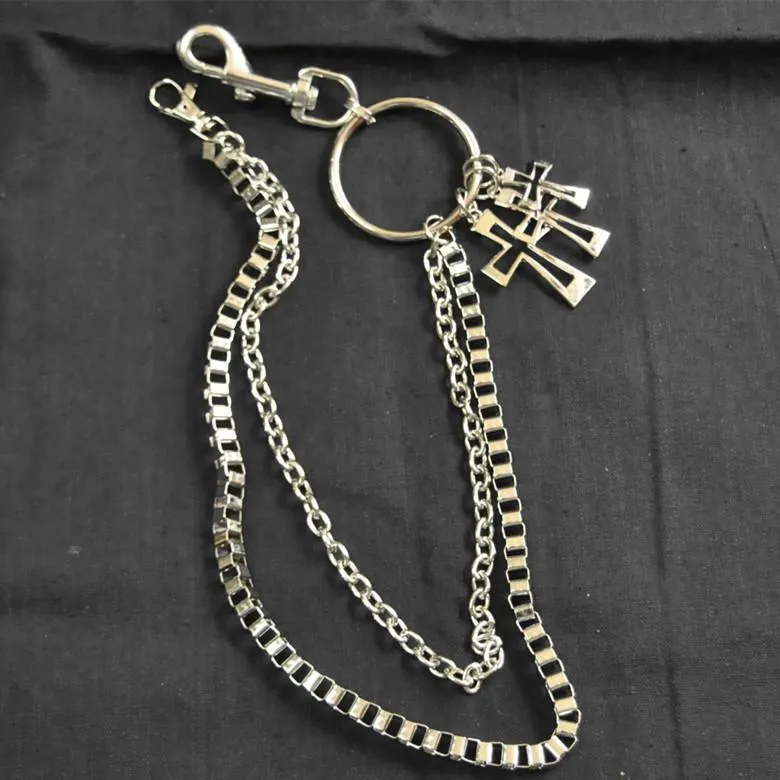 Badass Punk Mens Double Layer Cross Pants Chain Wallet Chain For Men