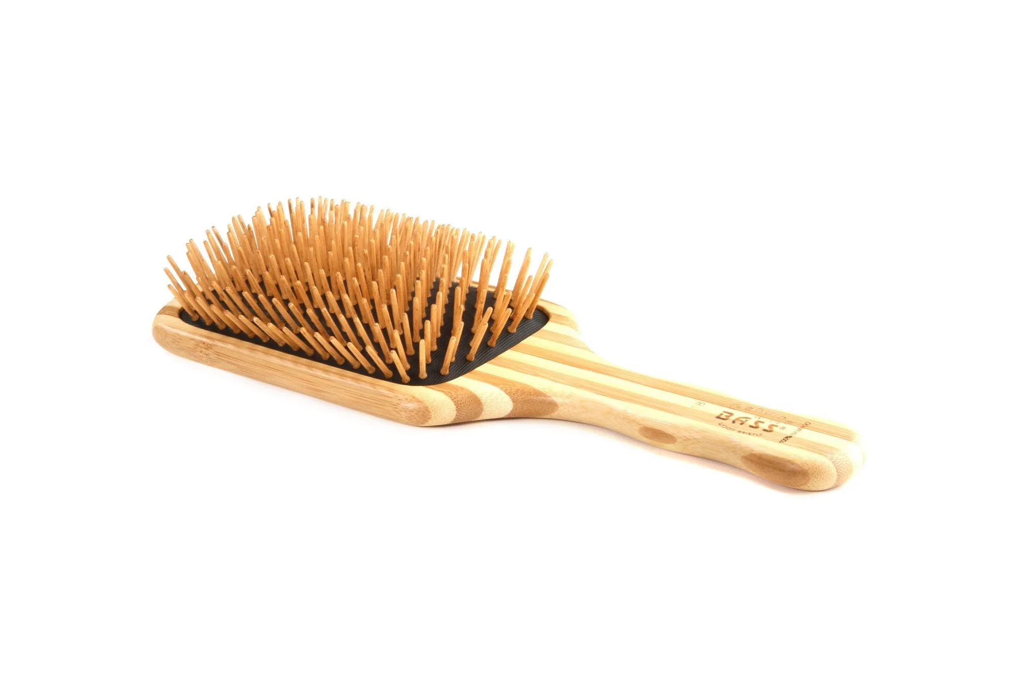 Bass Brushes Large Square Paddle Brush Cushion Wood Pin Striped Bristle Bamboo Handle 1 Brush