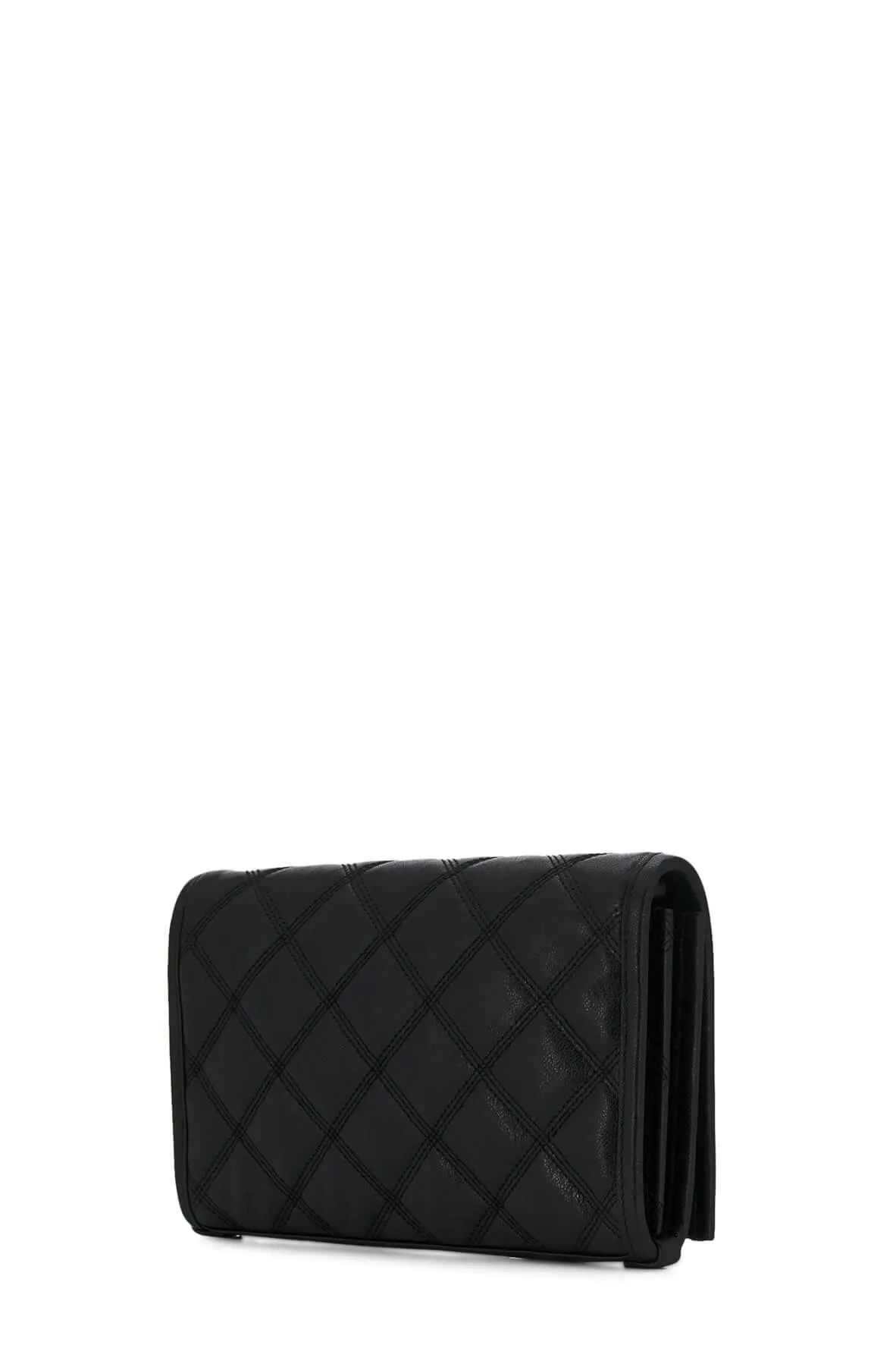 Becky Diamond-Quilted Chain Wallet Black