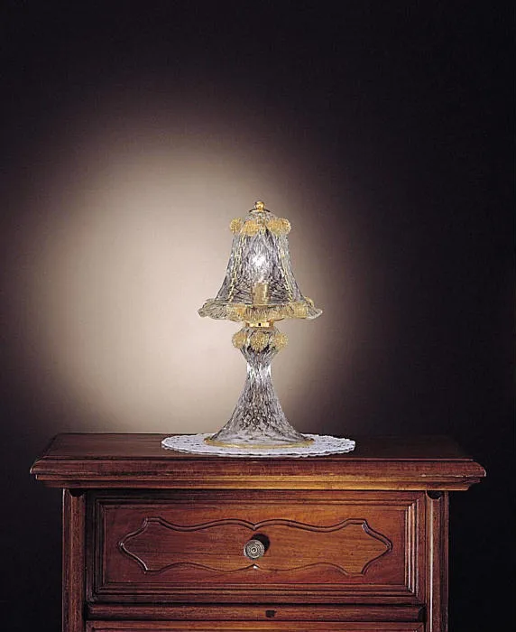 Bell-Shaped Venetian Glass Table Light With Golden Decoration