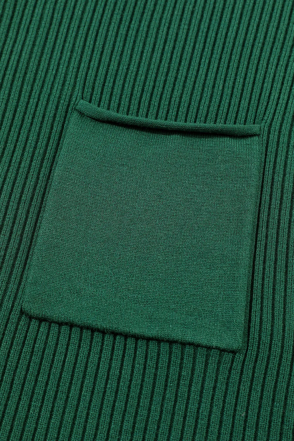 BerryBetty - Blackish Green Patch Pocket Ribbed Knit Short Sleeve Sweater