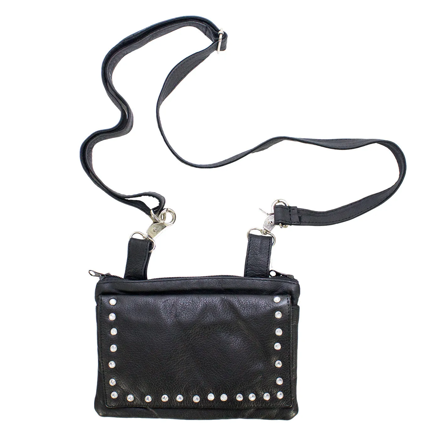 Black Naked Cowhide Leather Studded Belt Bag