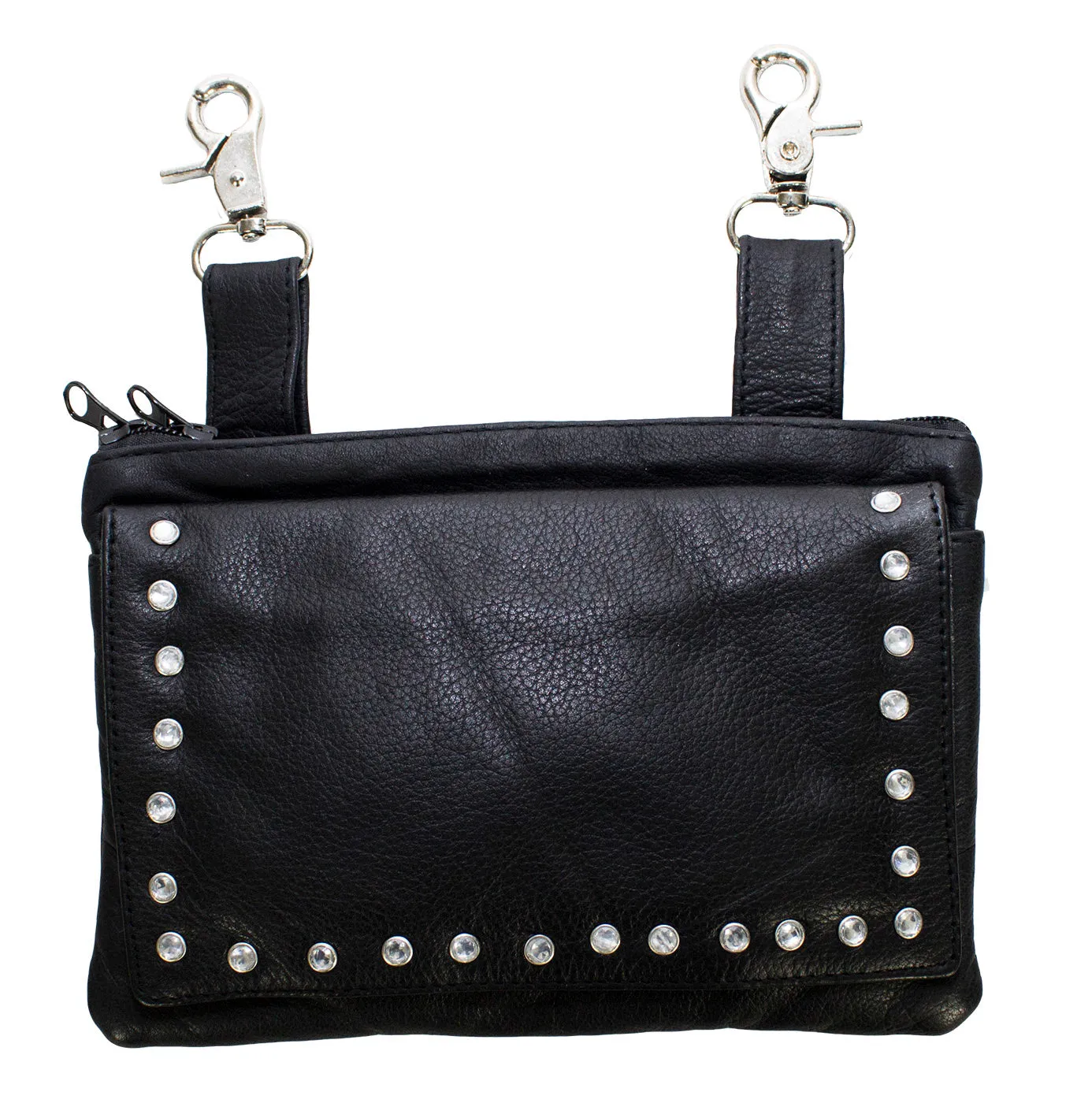 Black Naked Cowhide Leather Studded Belt Bag