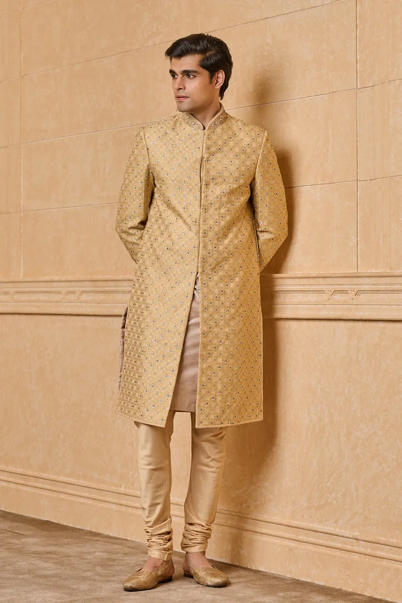 Brocade Sherwani With Kundan Details