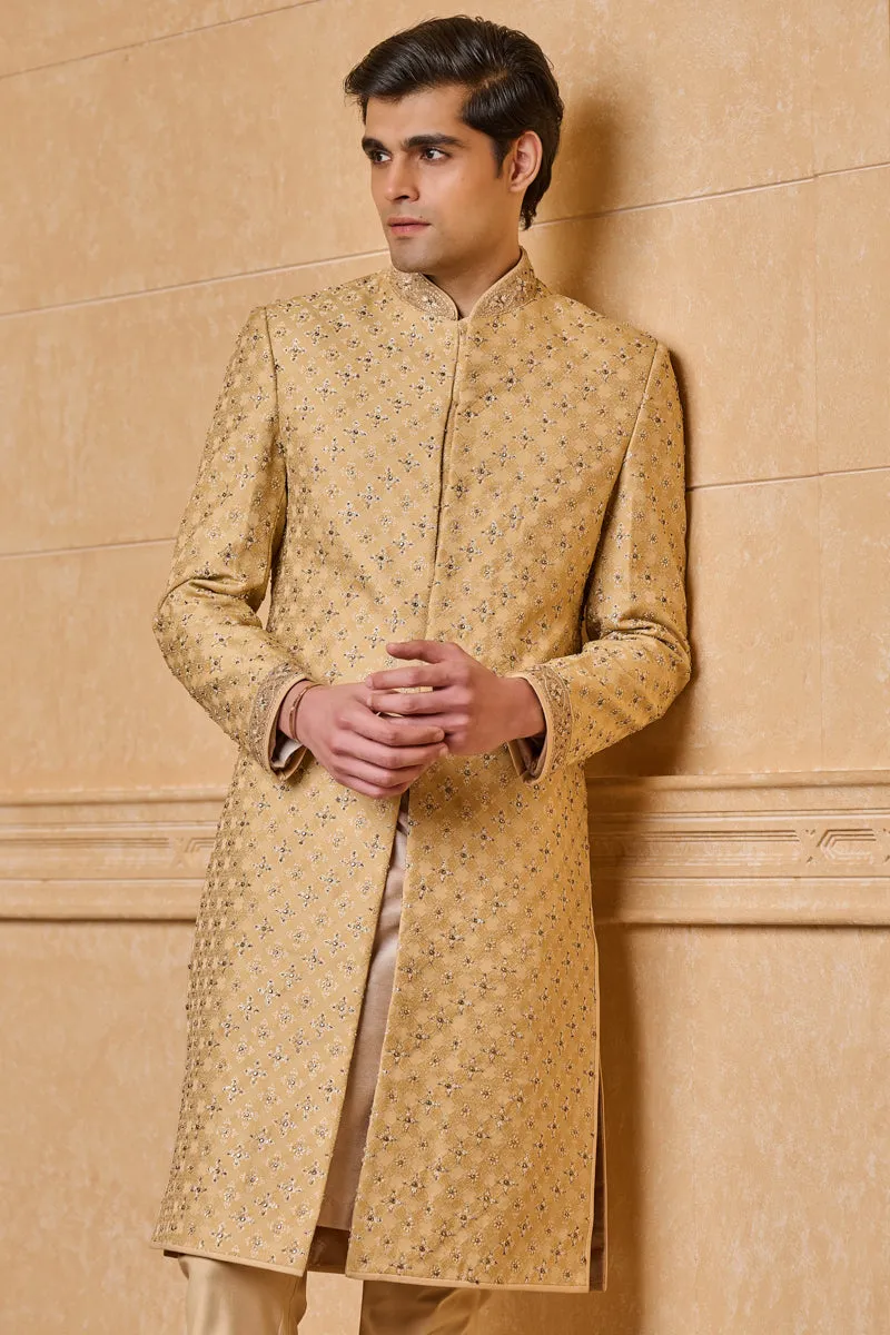 Brocade Sherwani With Kundan Details