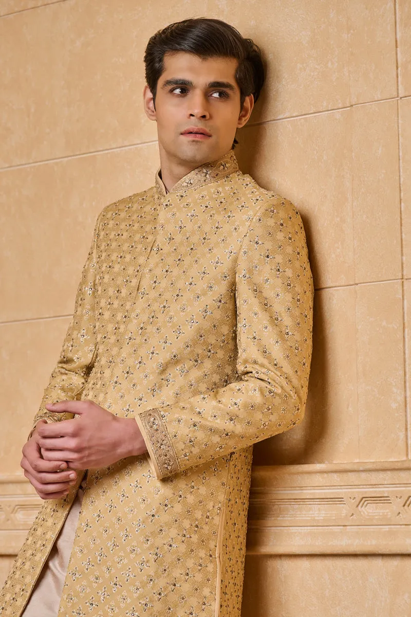 Brocade Sherwani With Kundan Details