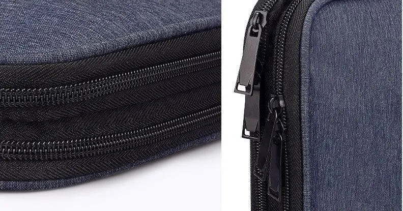 Business And Leisure Double Zipper Notebook Bag-Navy Blue