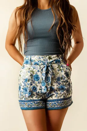 Catania Floral High Waisted Shorts (Blue   White) | FINAL SALE