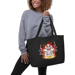 Cherry Blossom Nine Tailed Fox Large Organic Tote Bag