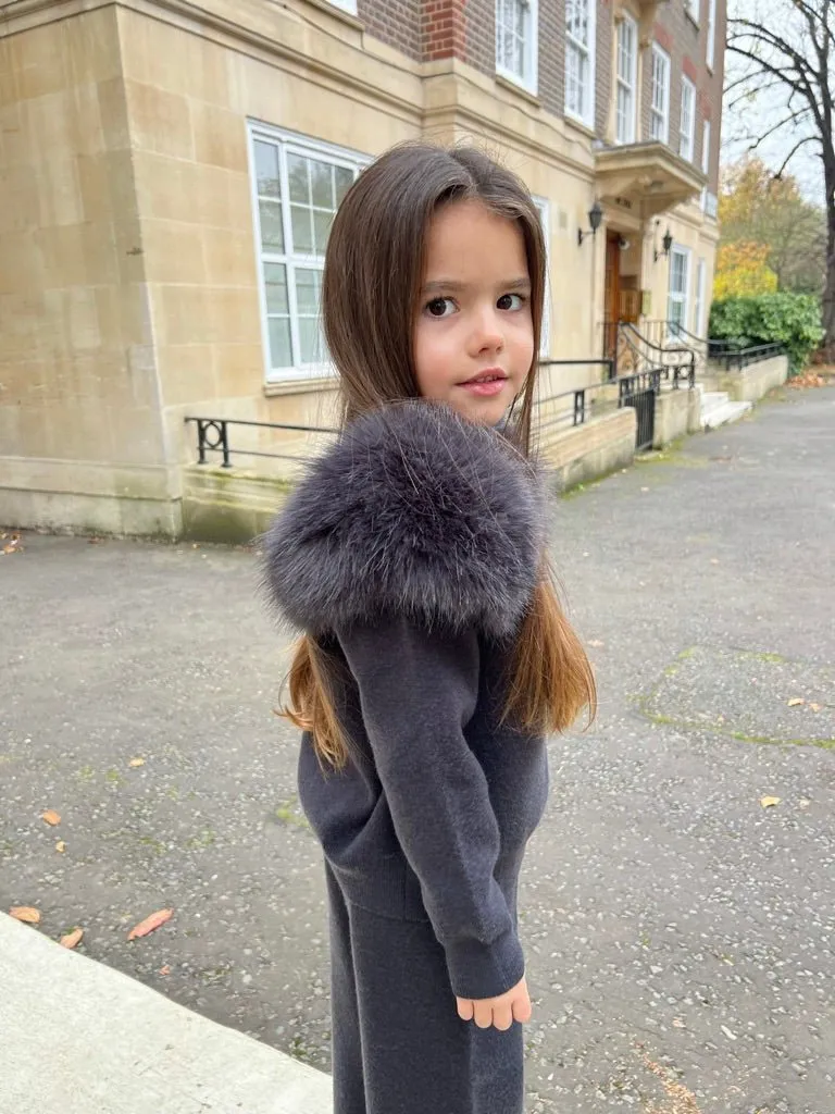 Childrens Charcoal Premium Faux Fur Roll Neck Wide Leg Tracksuitt