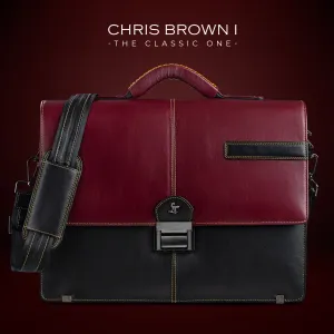 Chris Brown I | Luxury Leather Laptop/Office Bag | Genuine Leather Folio Bag | Color: Cherry