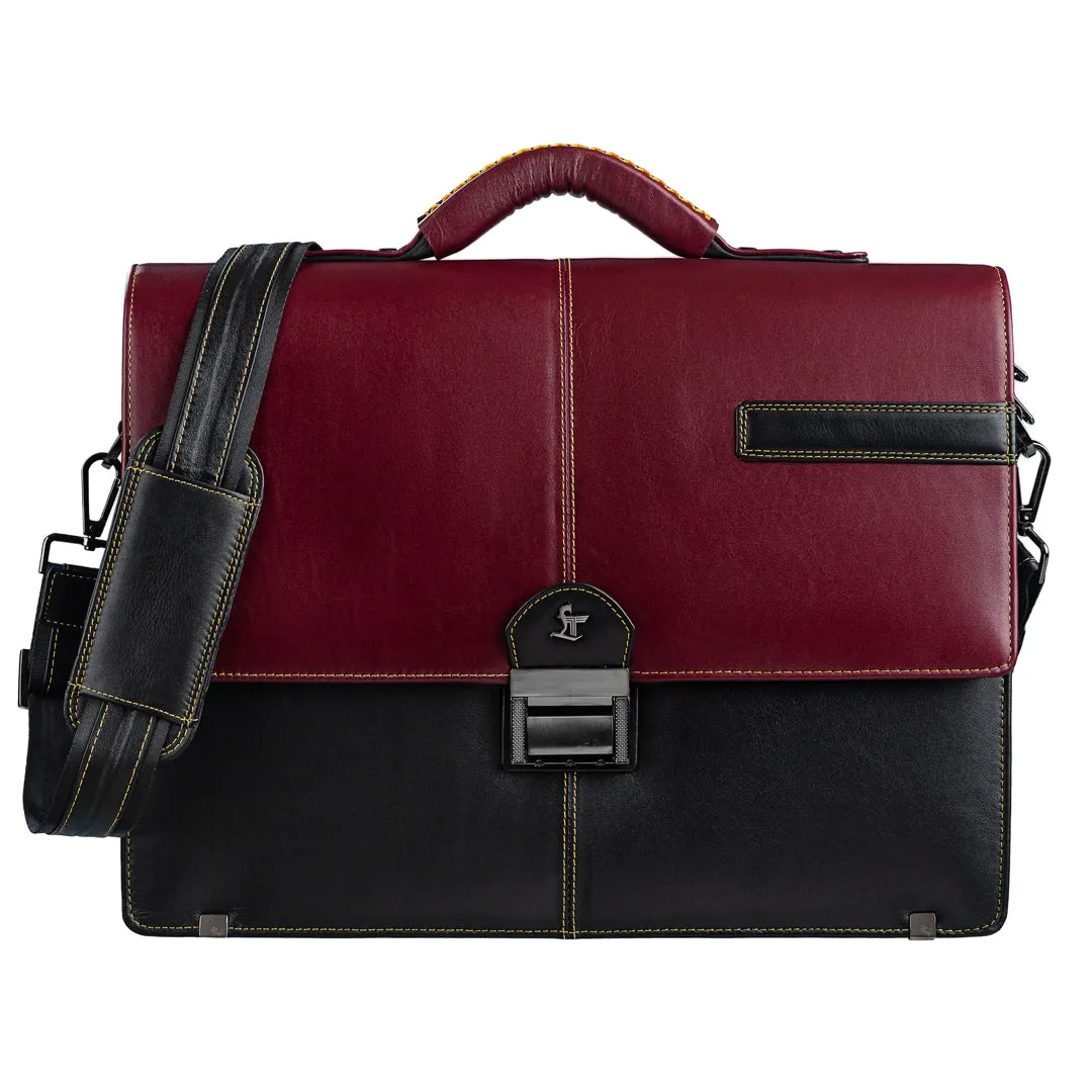 Chris Brown I | Luxury Leather Laptop/Office Bag | Genuine Leather Folio Bag | Color: Cherry