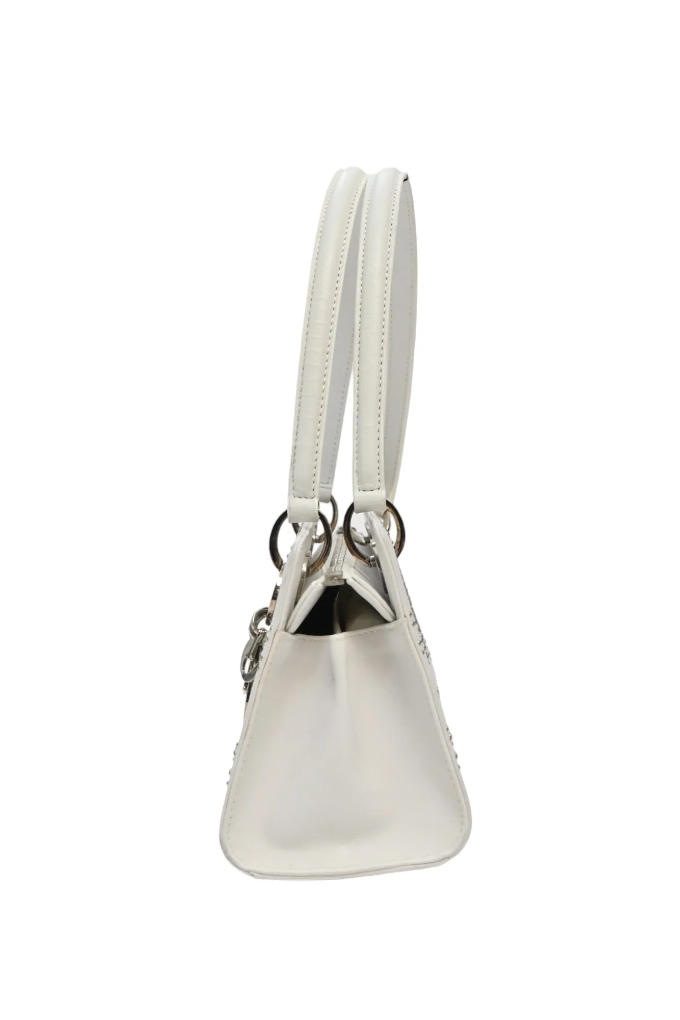 CHRISTIAN DIOR White lambskin Cannage studded Lady Dior East West shoulder bag