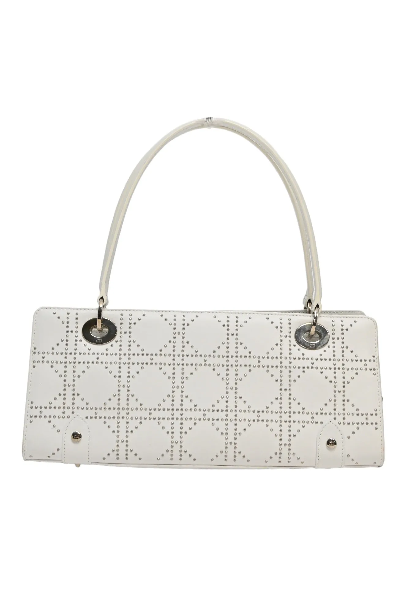 CHRISTIAN DIOR White lambskin Cannage studded Lady Dior East West shoulder bag