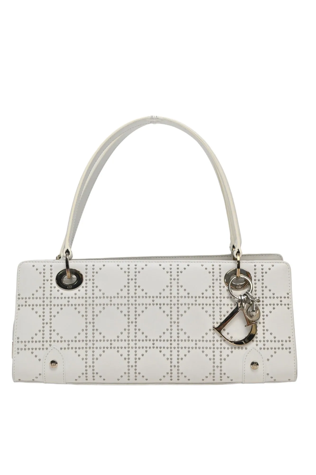 CHRISTIAN DIOR White lambskin Cannage studded Lady Dior East West shoulder bag