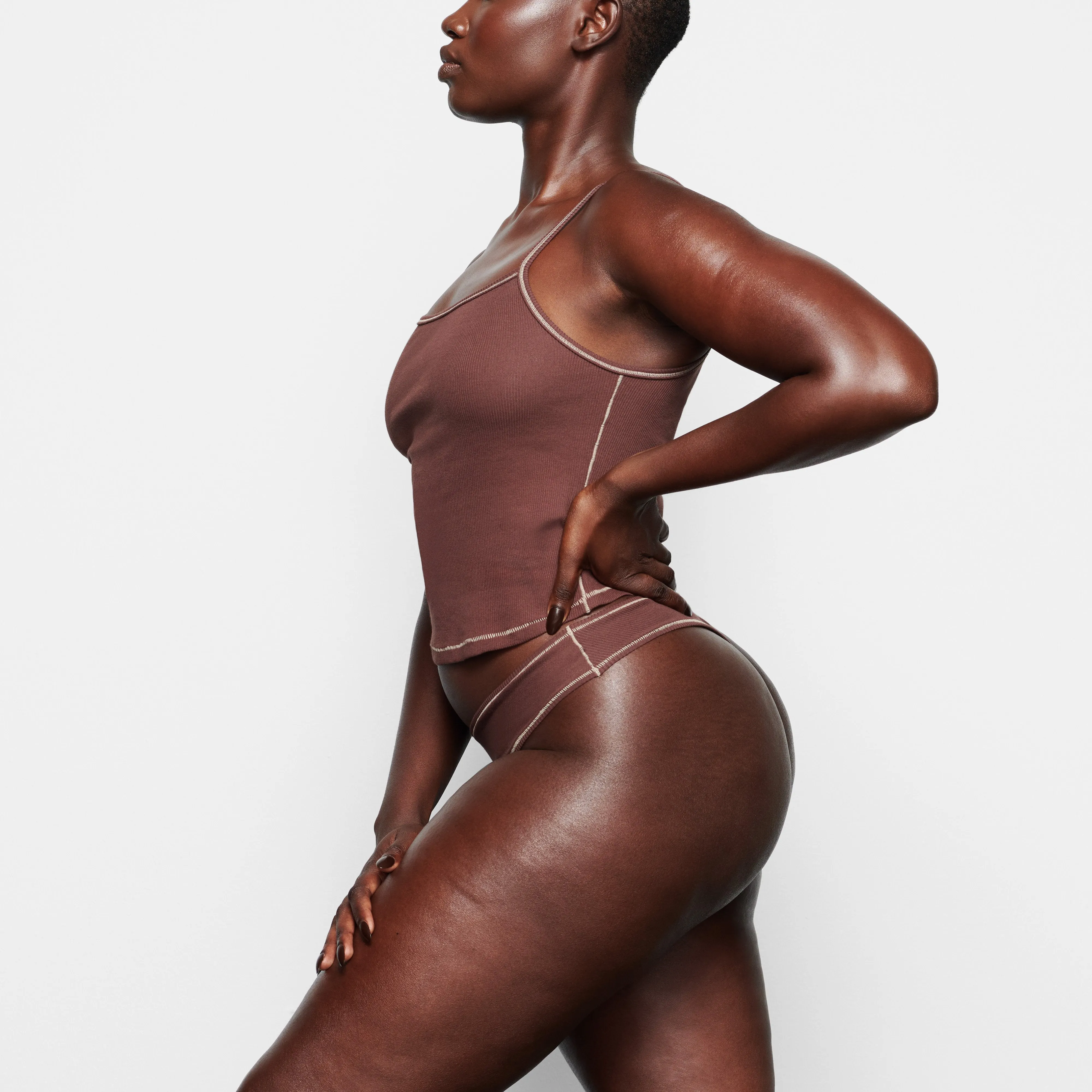 COTTON RIB DIPPED THONG | CHOCOLATE