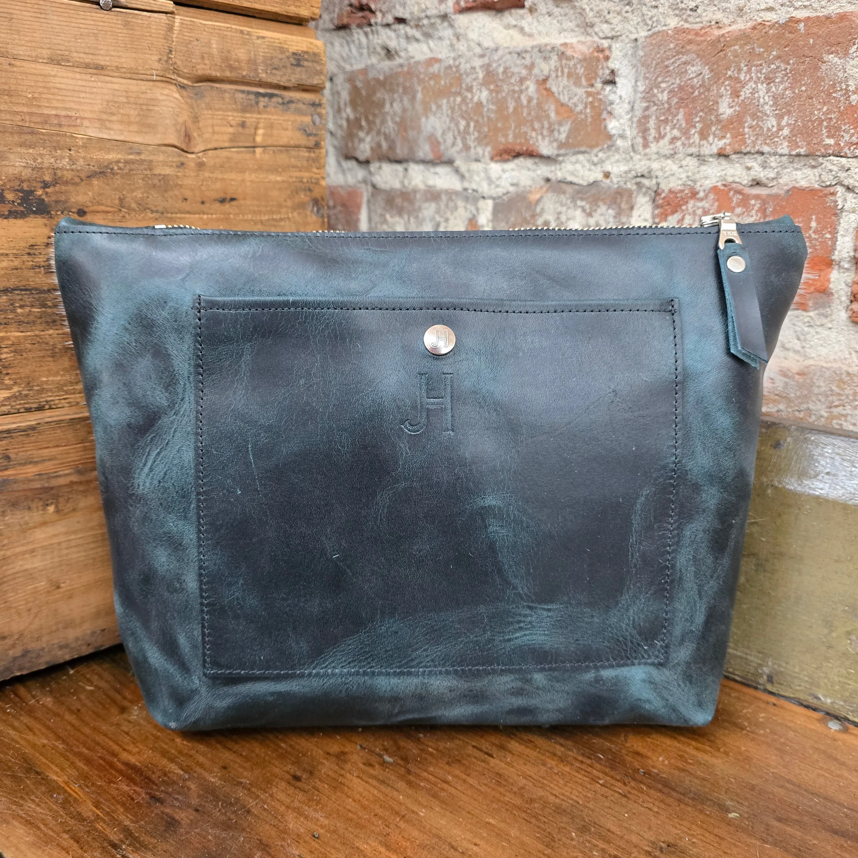 Cowhide Travel Makeup Bag (Dark Teal)