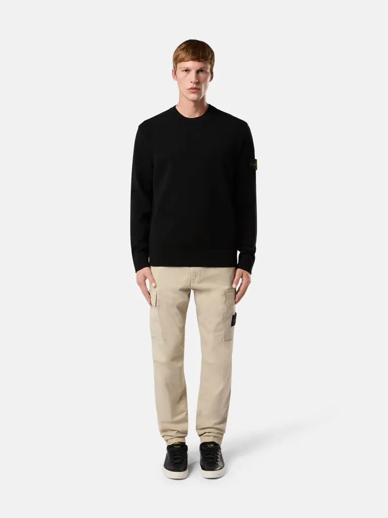 Crewneck Sweater with Ribbed Details - BLACK