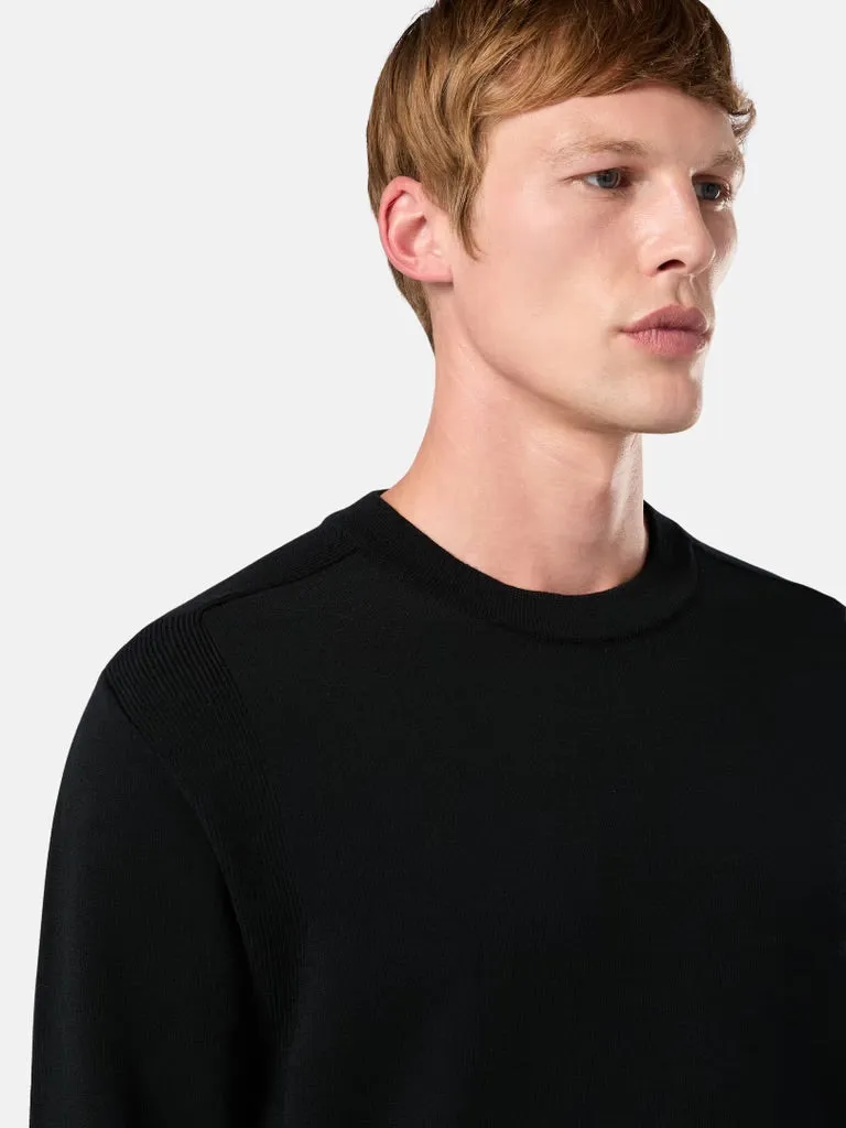 Crewneck Sweater with Ribbed Details - BLACK