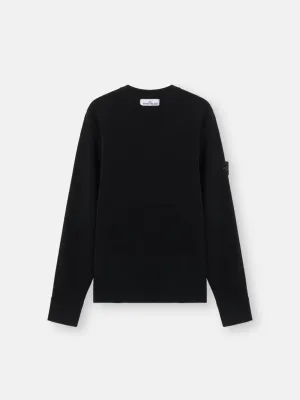 Crewneck Sweater with Ribbed Details - BLACK