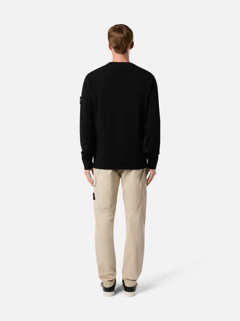 Crewneck Sweater with Ribbed Details - BLACK