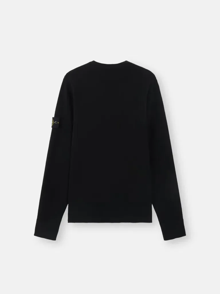 Crewneck Sweater with Ribbed Details - BLACK