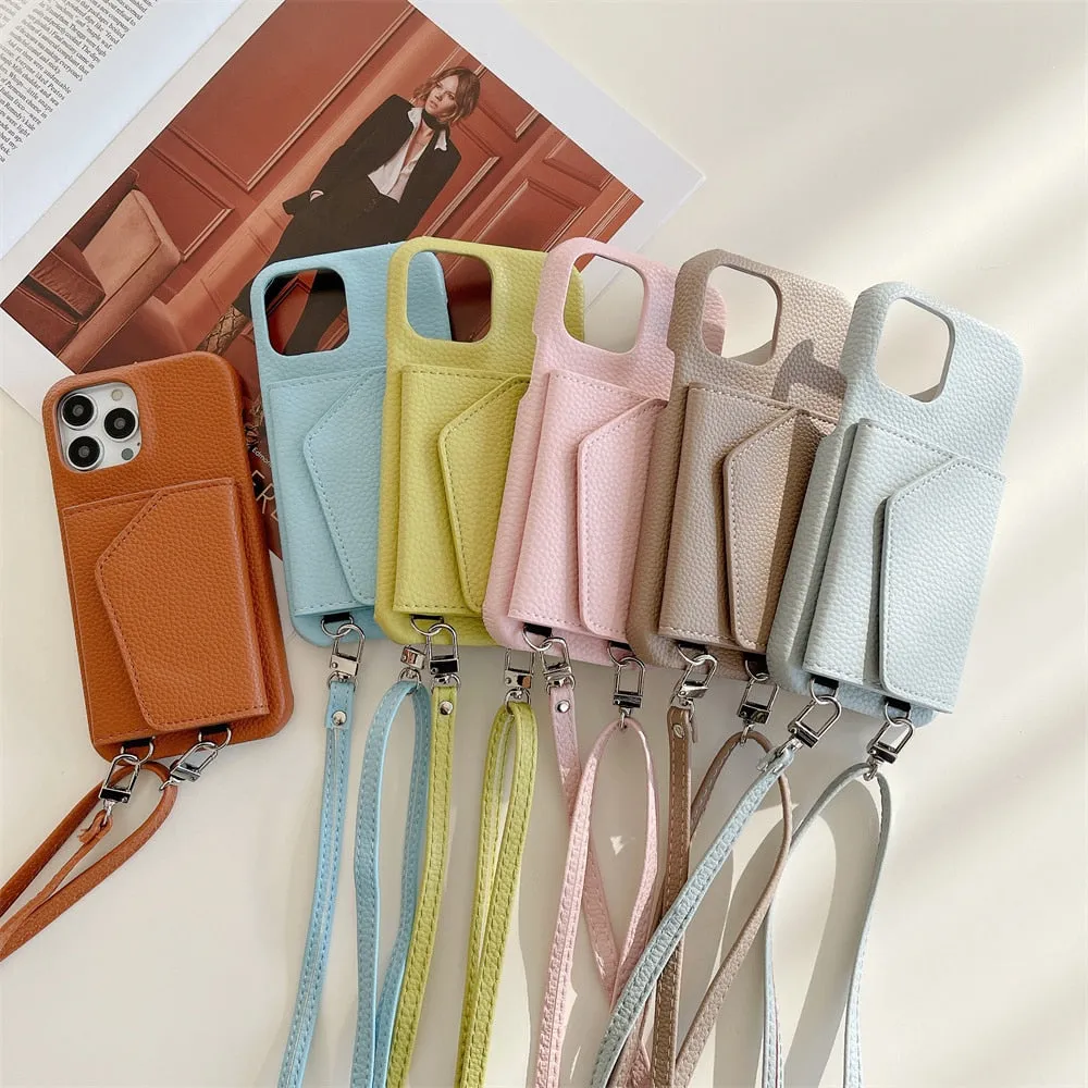 Crossbody Wallet Leather Phone Case With Card Holder For iPhone