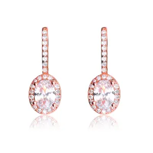 Cubic Zirconia Sterling Silver Rose Plated Oval Earrings